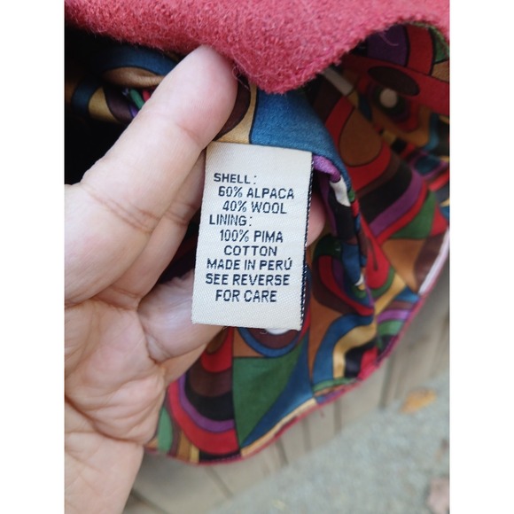 Beyond Threads Women's Brick Color Alpaca Wool‎ Jacket Colorful Liner Peru L - Picture 8 of 11